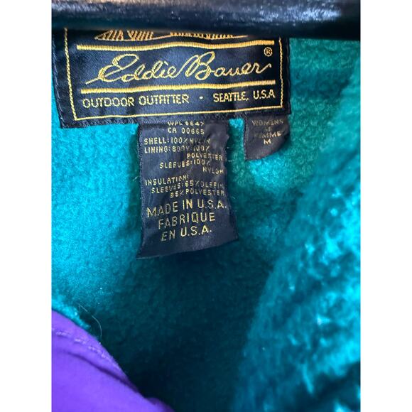 Vtg Eddie Bauer Womens Purple Green Fleece Lined Jacket Medium Made in USA - Picture 4 of 8